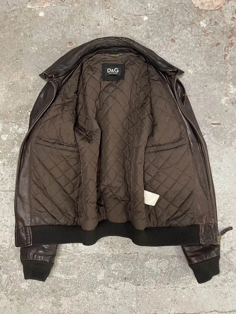 AW2004 Dolce & Gabbana Brown Leather Aviator Jacket (L) 2