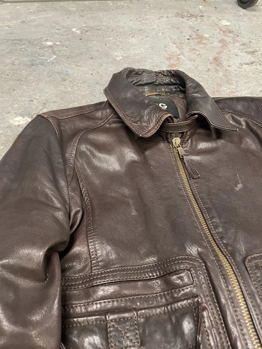 AW2004 Dolce & Gabbana Brown Leather Aviator Jacket (L) 3