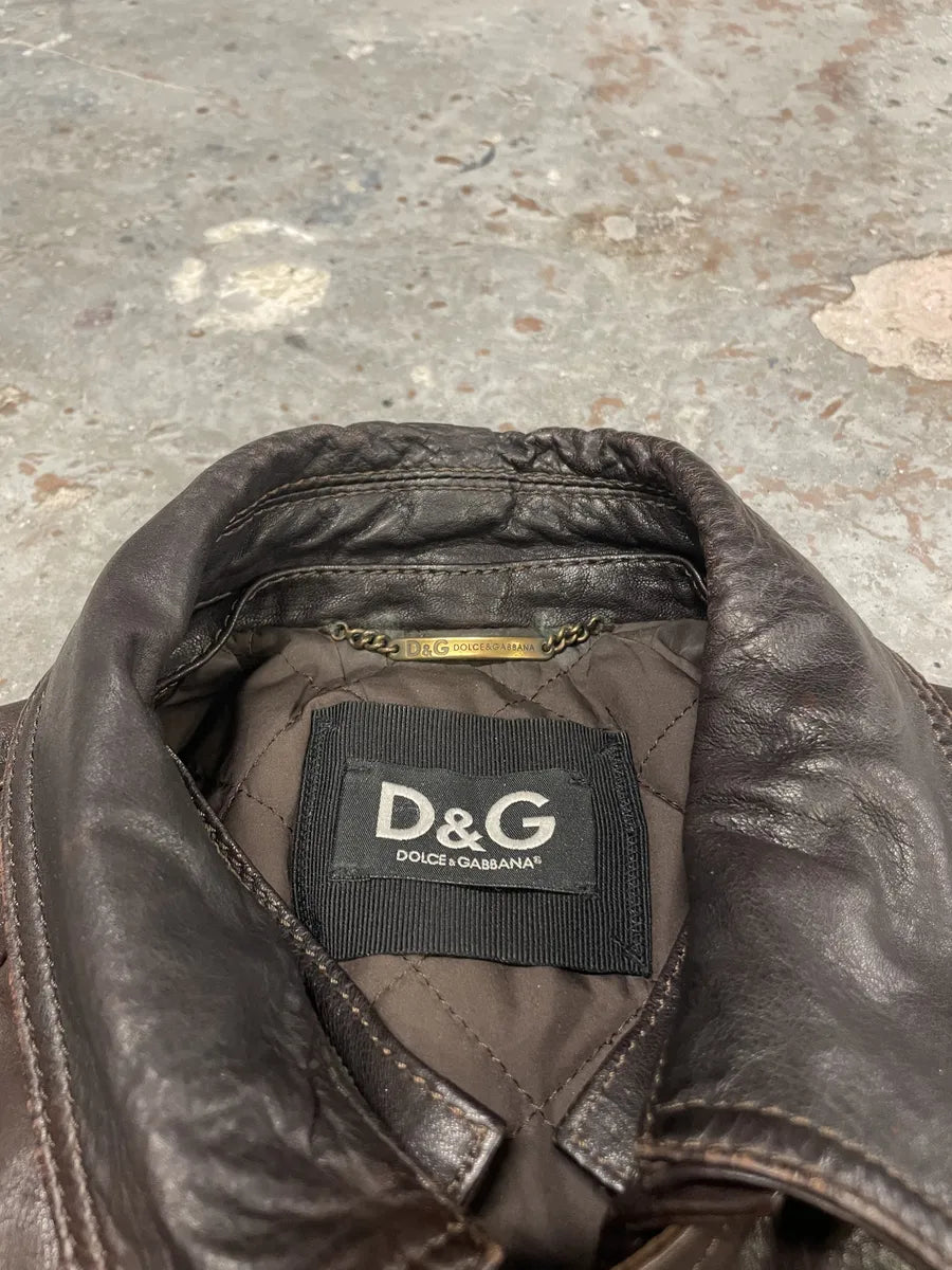 AW2004 Dolce & Gabbana Brown Leather Aviator Jacket (L) 7
