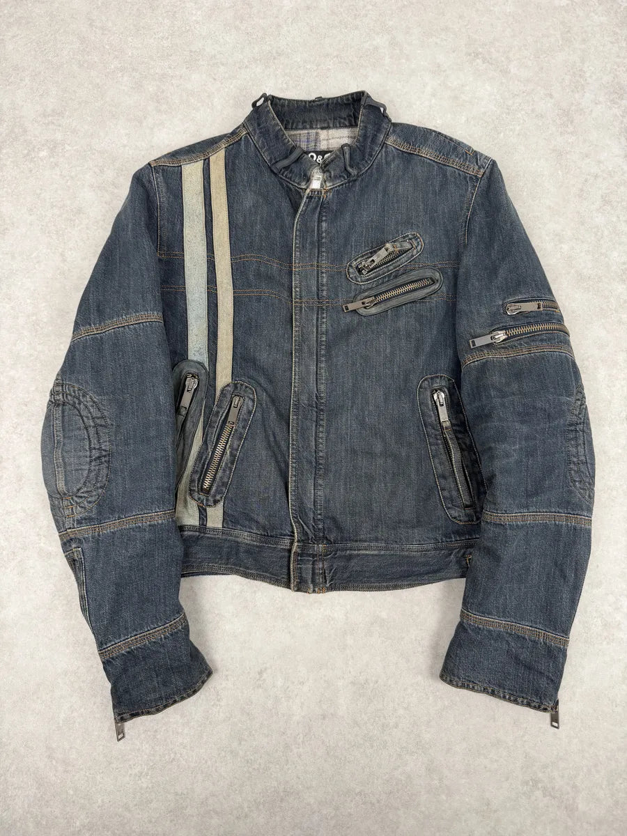 AW2004 Dolce & Gabbana Cafe Racer Biker Denim Jacket AEgwWpb 0