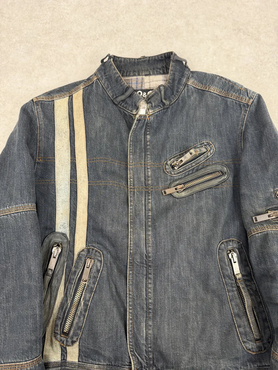 AW2004 Dolce & Gabbana Cafe Racer Biker Denim Jacket AEgwWpb 8