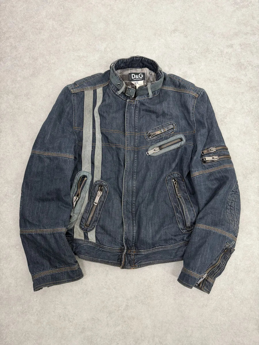 AW2004 Dolce & Gabbana Cafe Racer Biker Denim Jacket RZTFRrF 0