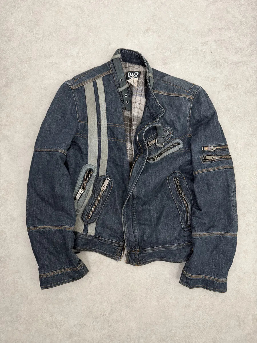 AW2004 Dolce & Gabbana Cafe Racer Biker Denim Jacket RZTFRrF 4
