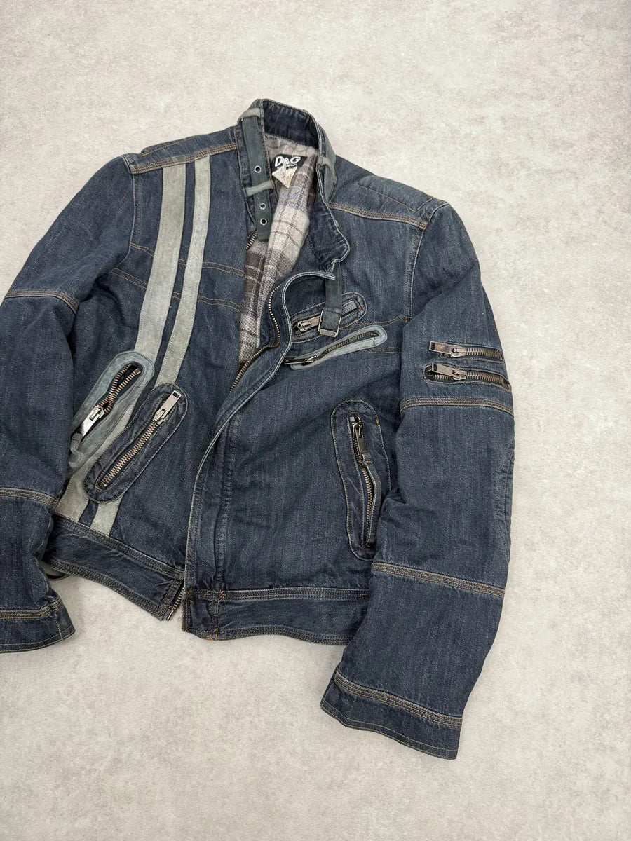 AW2004 Dolce & Gabbana Cafe Racer Biker Denim Jacket RZTFRrF 5