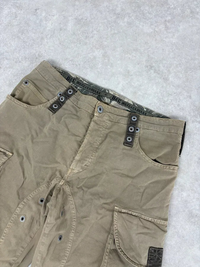 AW2004 Dolce & Gabbana Cargo Parachute Beige Pants ModYnia 4