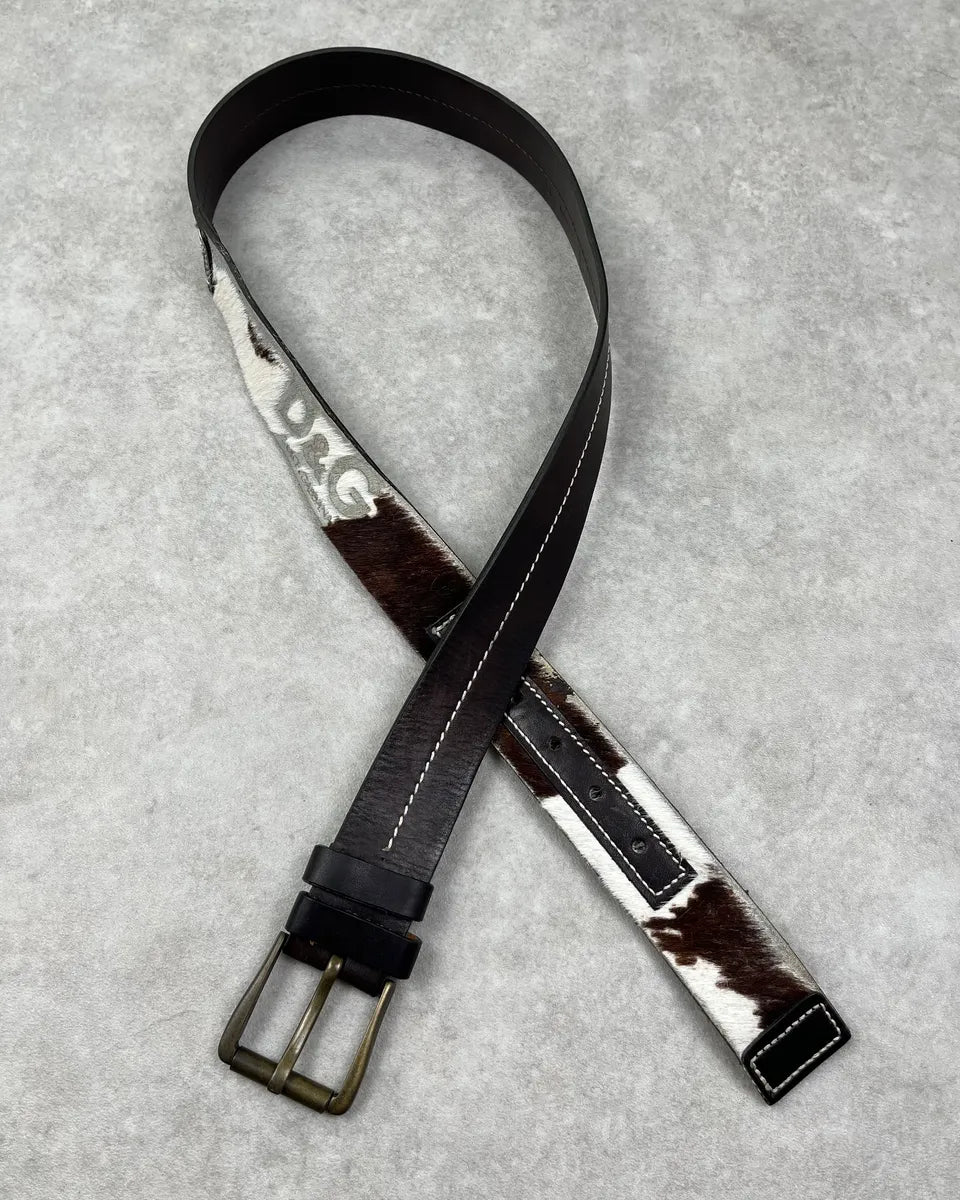 AW2004 Dolce & Gabbana Cow Effect Pony Hair Brown Leather Belt  duZNcVI 0