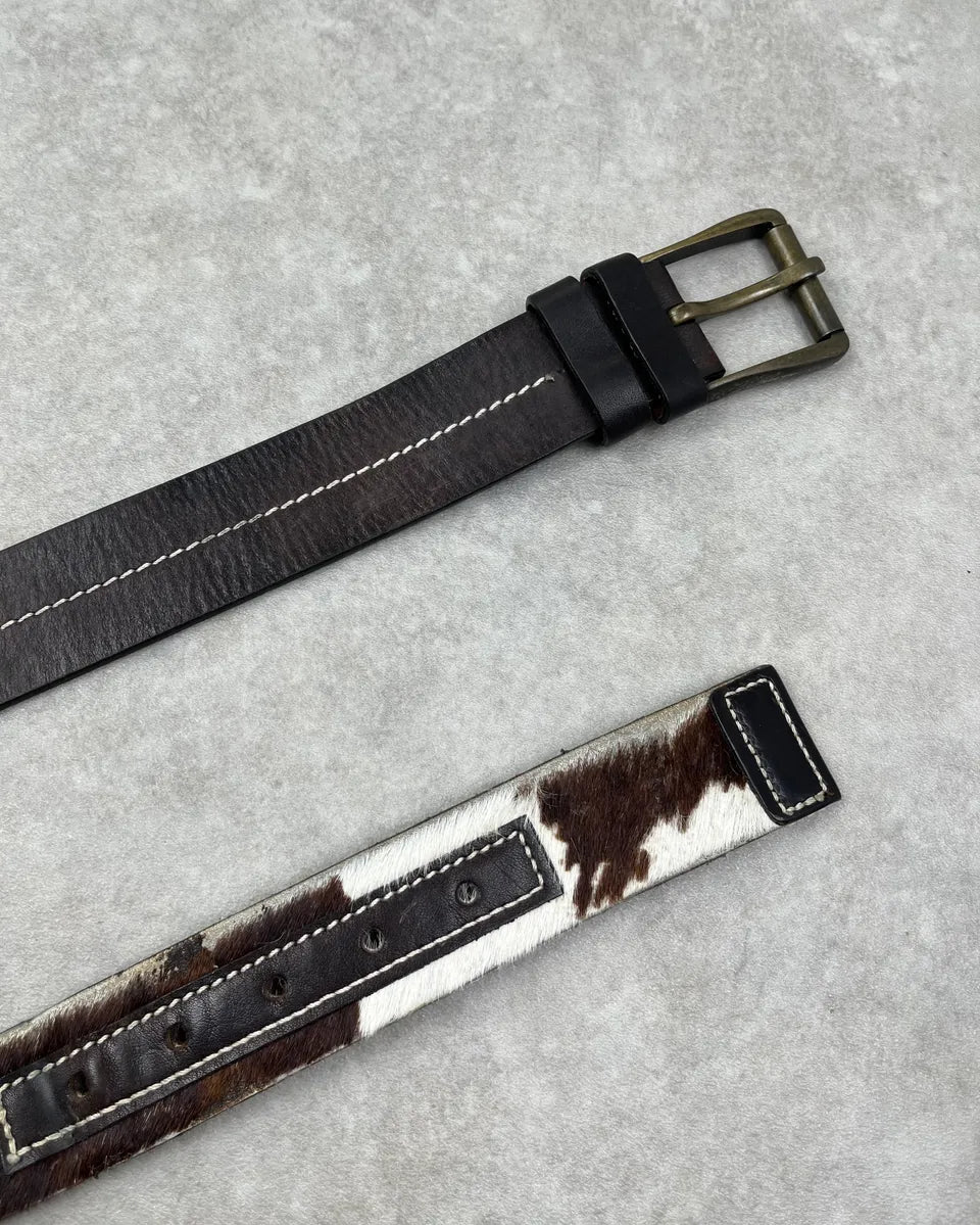 AW2004 Dolce & Gabbana Cow Effect Pony Hair Brown Leather Belt  duZNcVI 3