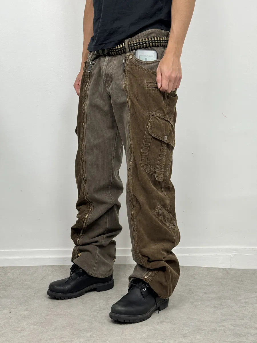 AW2004 Dolce & Gabbana Detachable Velvet Aviator Cargo Brown Pants YtquwJZ 1