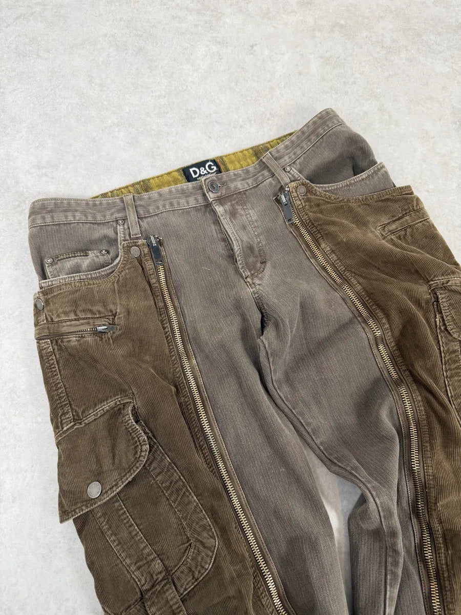 AW2004 Dolce & Gabbana Detachable Velvet Aviator Cargo Brown Pants YtquwJZ 10