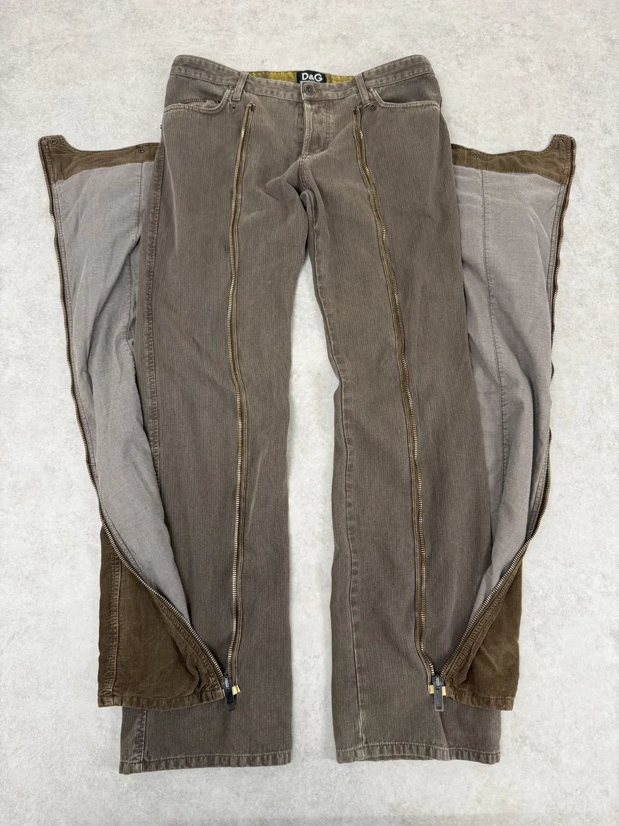 AW2004 Dolce & Gabbana Detachable Velvet Aviator Cargo Brown Pants YtquwJZ 5