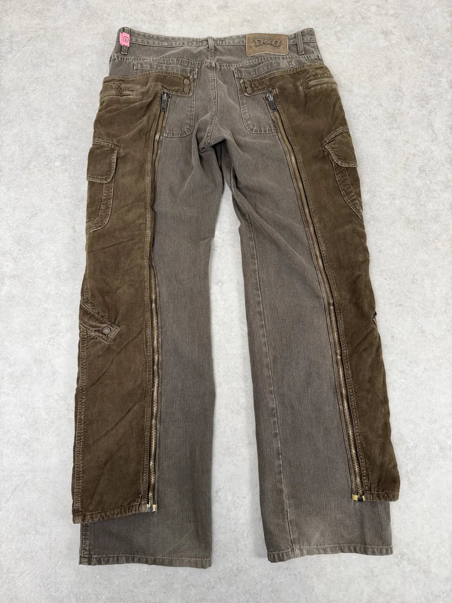 AW2004 Dolce & Gabbana Detachable Velvet Aviator Cargo Brown Pants YtquwJZ 7