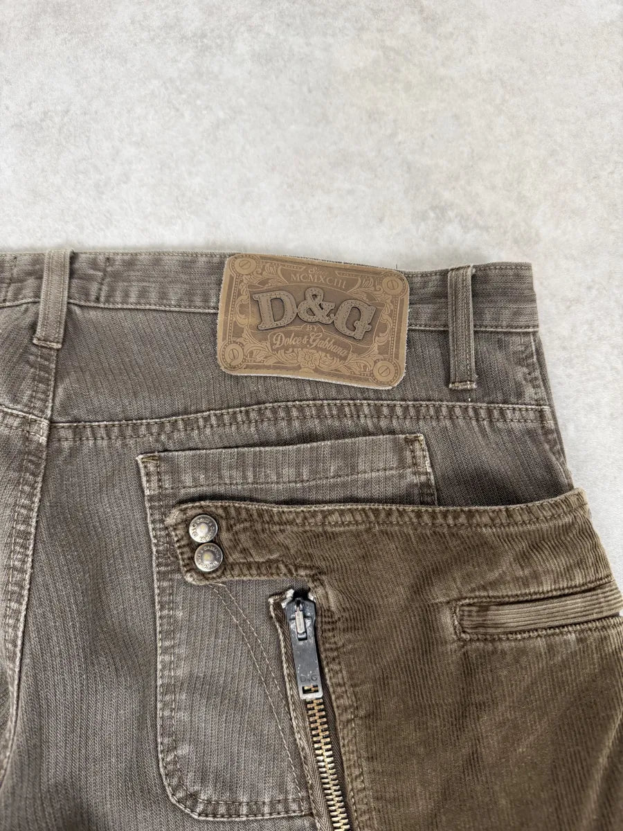 AW2004 Dolce & Gabbana Detachable Velvet Aviator Cargo Brown Pants YtquwJZ 8