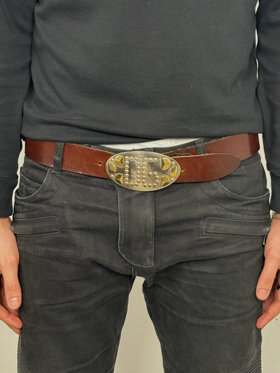 AW2004 Dolce & Gabbana Futuristic Buckle Brown Leather Belt SHJtIhv 1