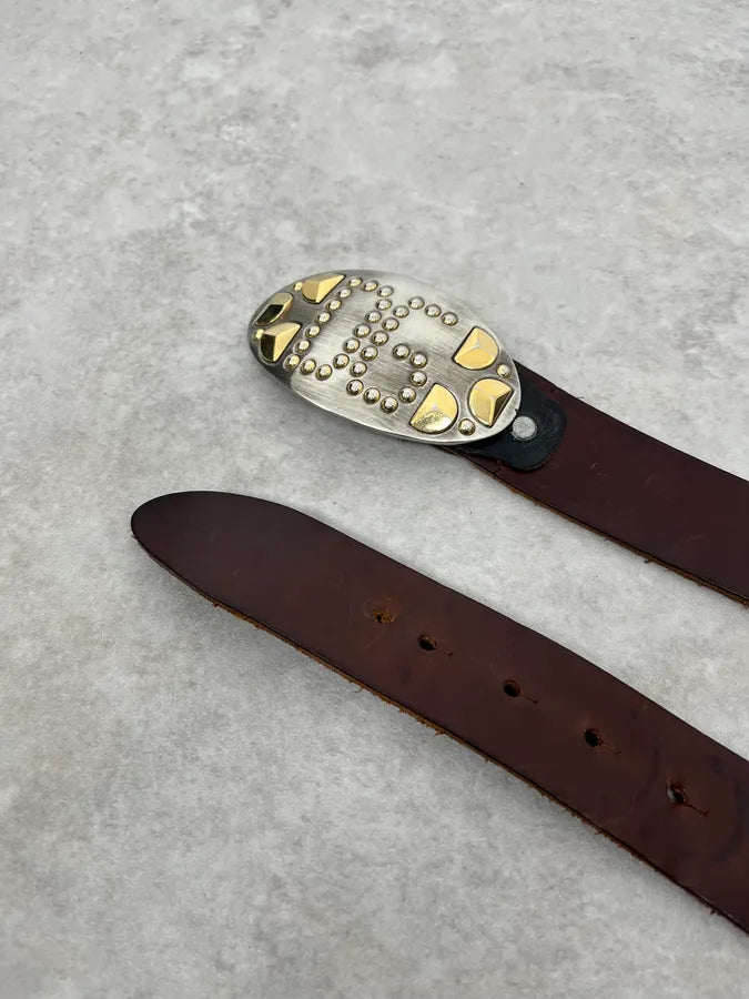 AW2004 Dolce & Gabbana Futuristic Buckle Brown Leather Belt SHJtIhv 3