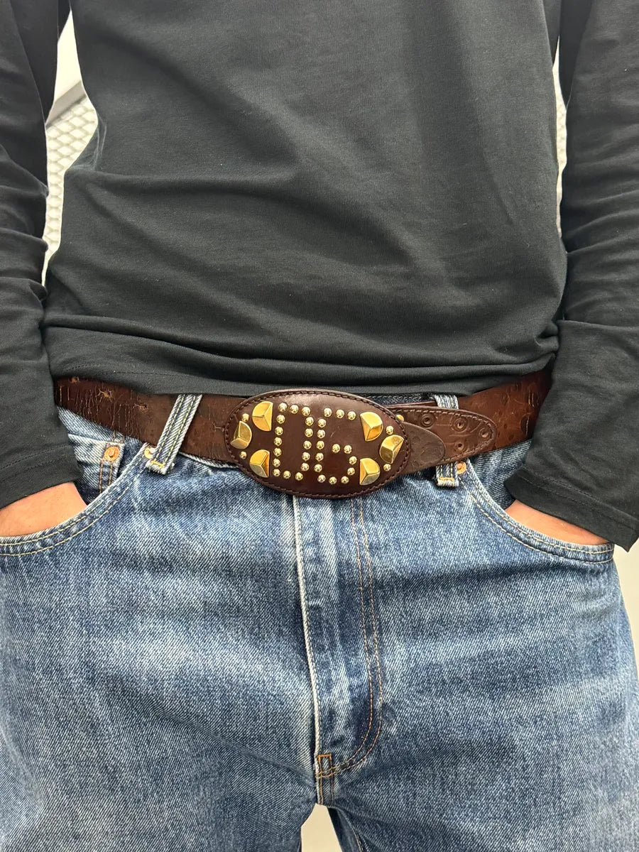 AW2004 Dolce & Gabbana Futuristic Buckle Brown Leather Belt VCyINCn 1