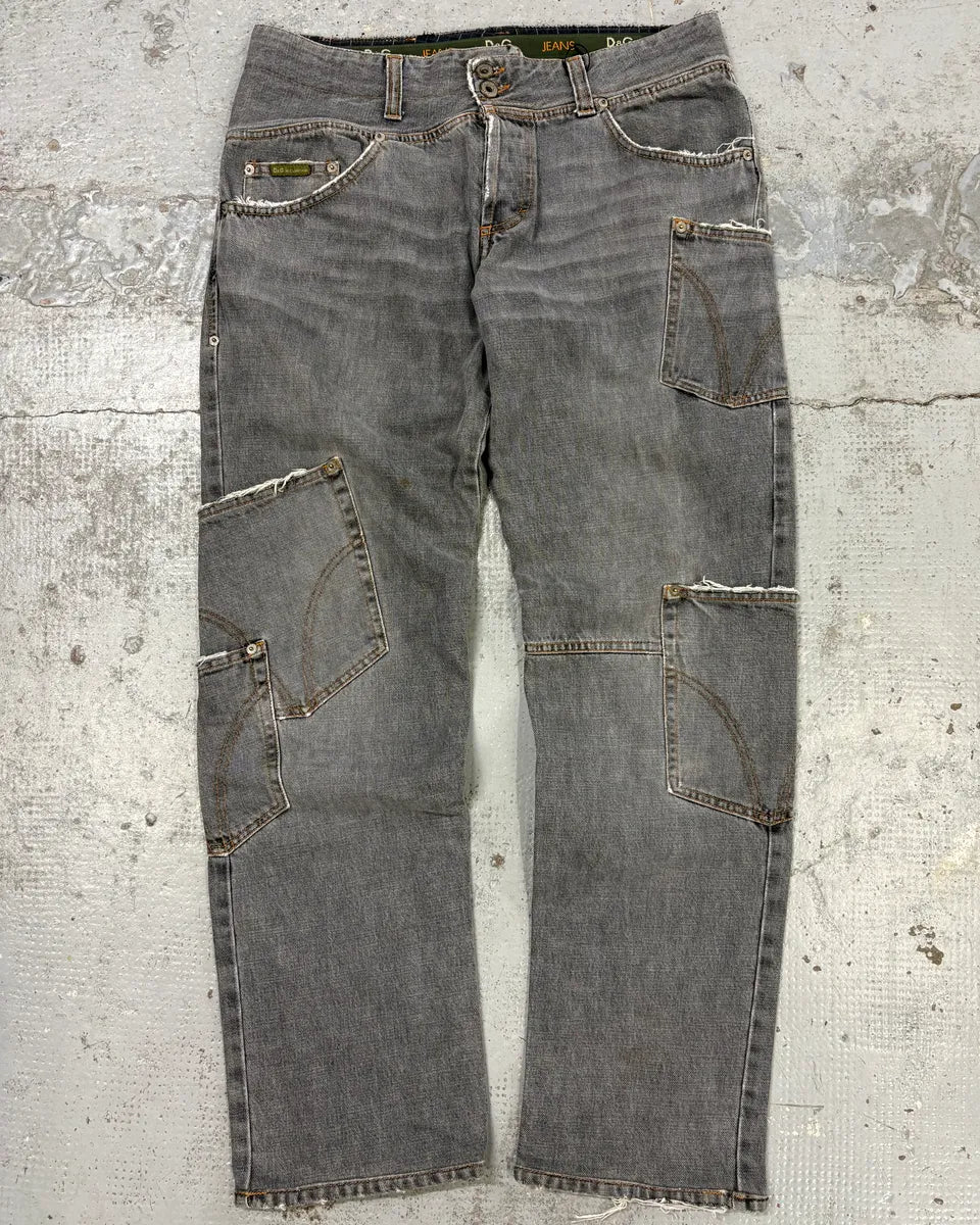 AW2004 Dolce & Gabbana Grey Asymmetrical Cargo Denim Jeans LsDakJO 0