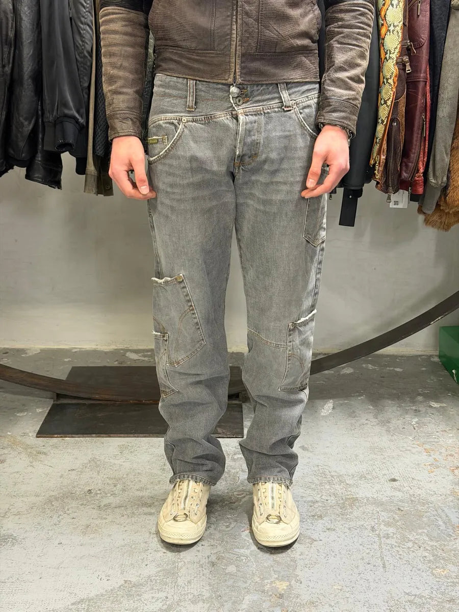 AW2004 Dolce & Gabbana Grey Asymmetrical Cargo Denim Jeans LsDakJO 1