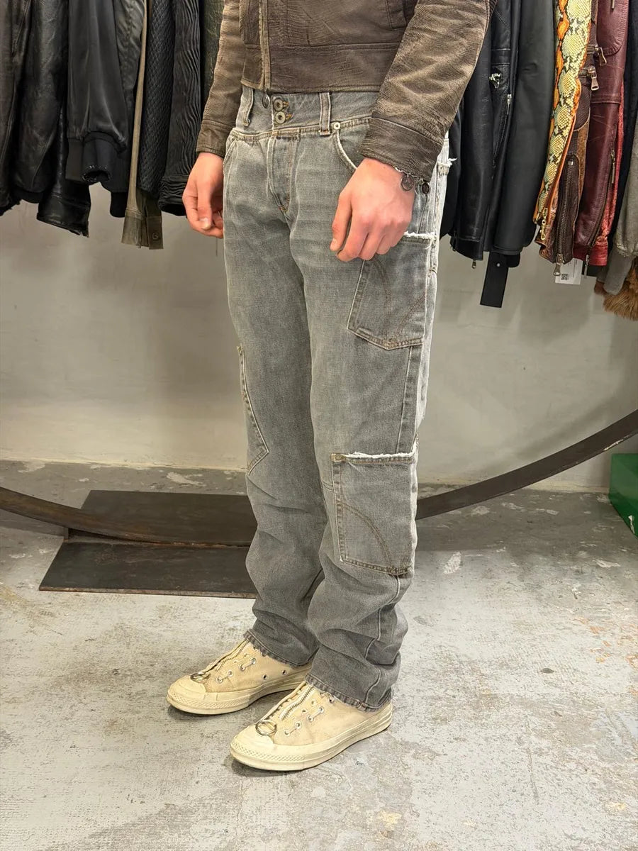 AW2004 Dolce & Gabbana Grey Asymmetrical Cargo Denim Jeans LsDakJO 2