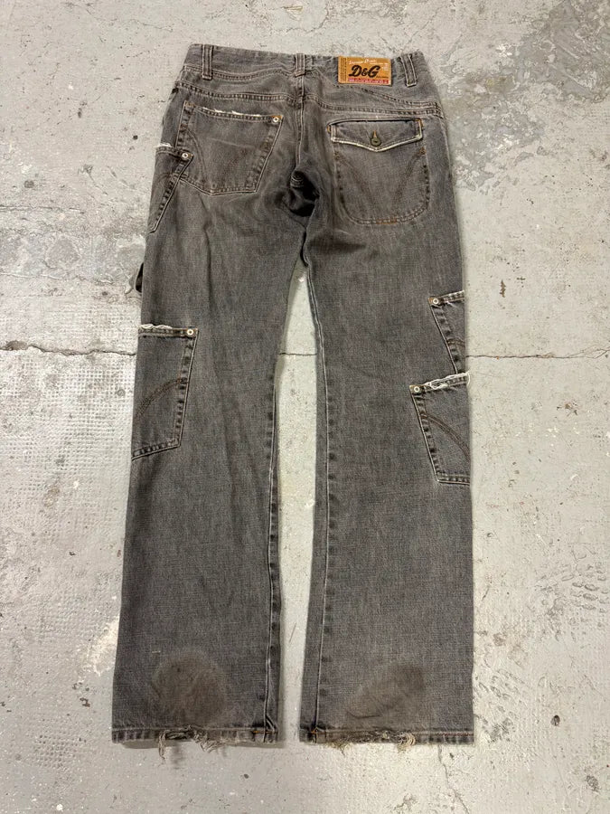 AW2004 Dolce & Gabbana Grey Asymmetrical Cargo Denim Jeans IiXQBSF 2