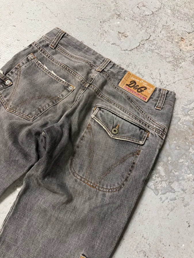 AW2004 Dolce & Gabbana Grey Asymmetrical Cargo Denim Jeans IiXQBSF 6