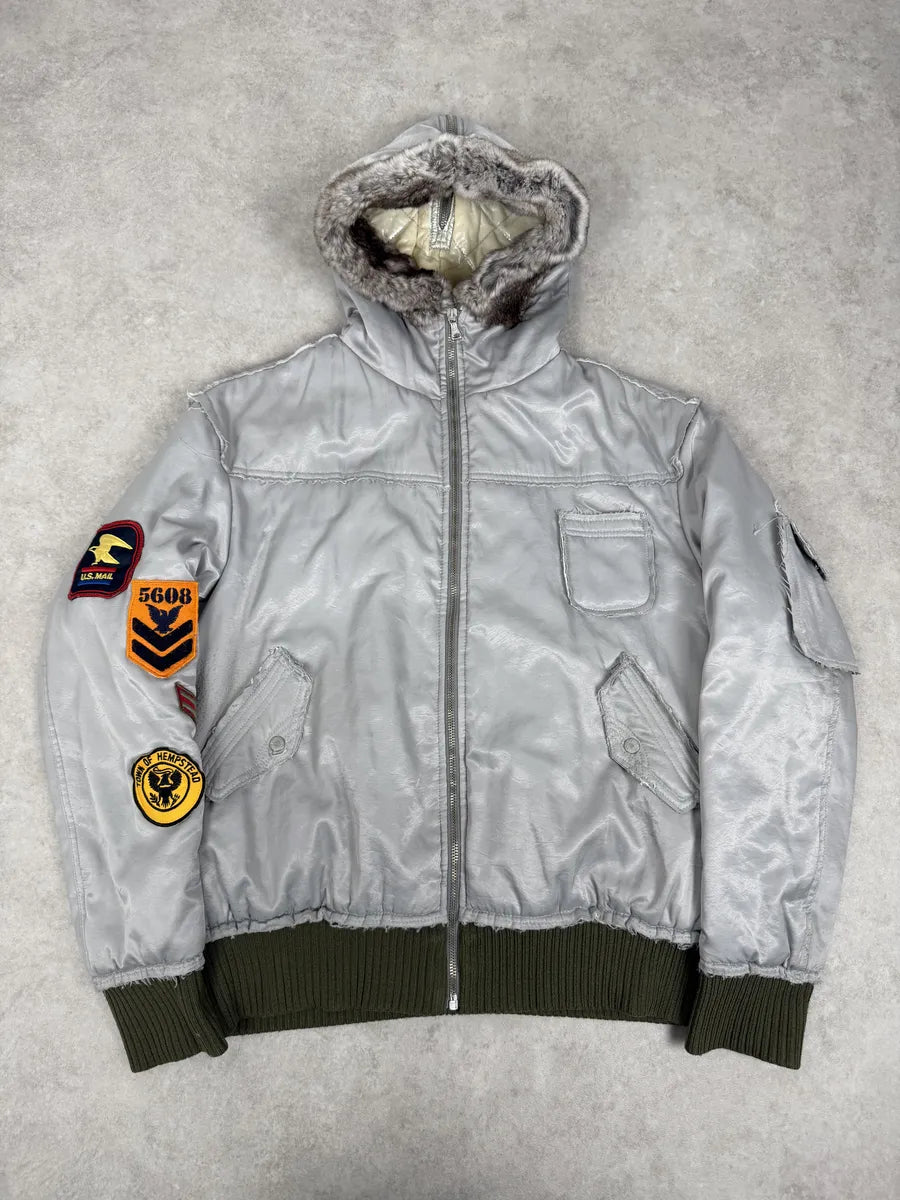 AW2004 Dolce & Gabbana Grey Aviator Patchwork Bomber Jacket qhaWPfo 0