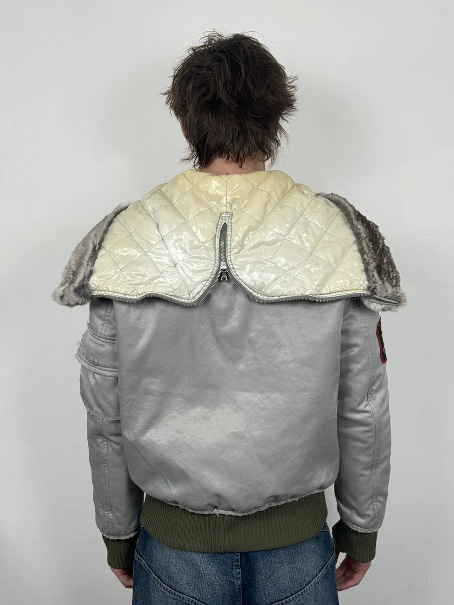 AW2004 Dolce & Gabbana Grey Aviator Patchwork Bomber Jacket qhaWPfo 2