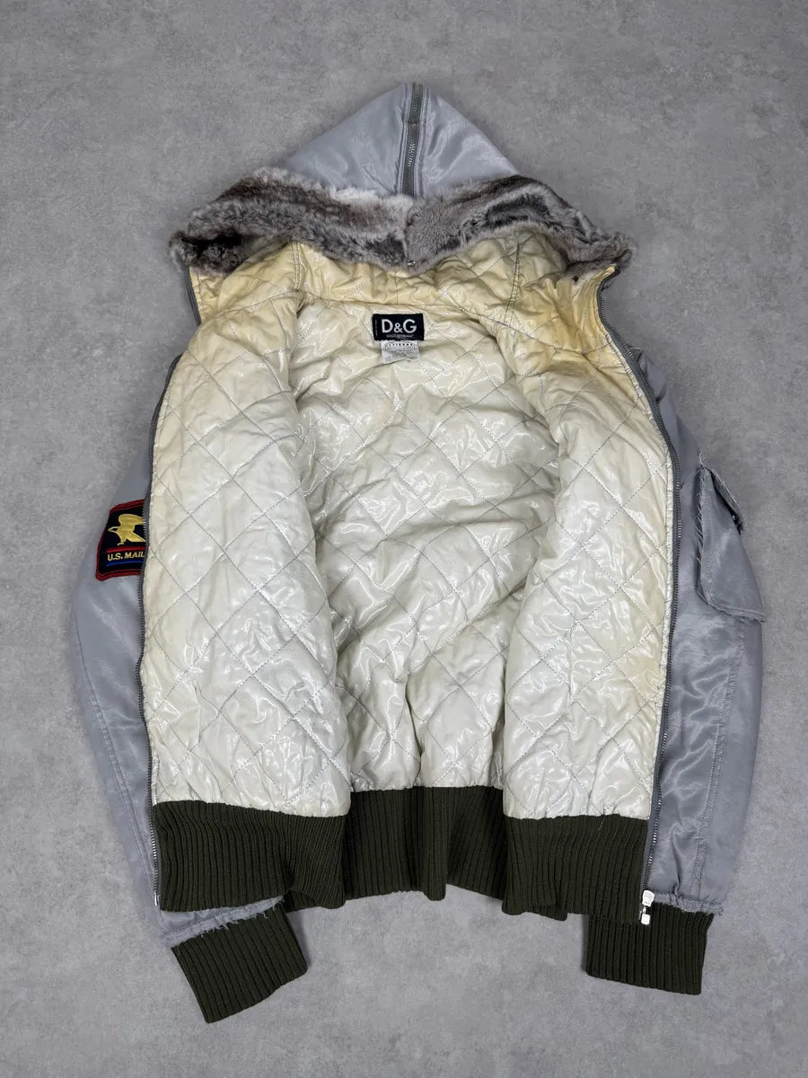 AW2004 Dolce & Gabbana Grey Aviator Patchwork Bomber Jacket qhaWPfo 8