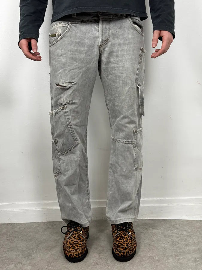 AW2004 Dolce & Gabbana Grey Distressed Multipocket Denim Jeans JemkKzs 1