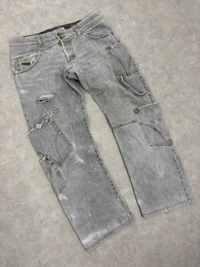 AW2004 Dolce & Gabbana Grey Distressed Multipocket Denim Jeans JemkKzs 4