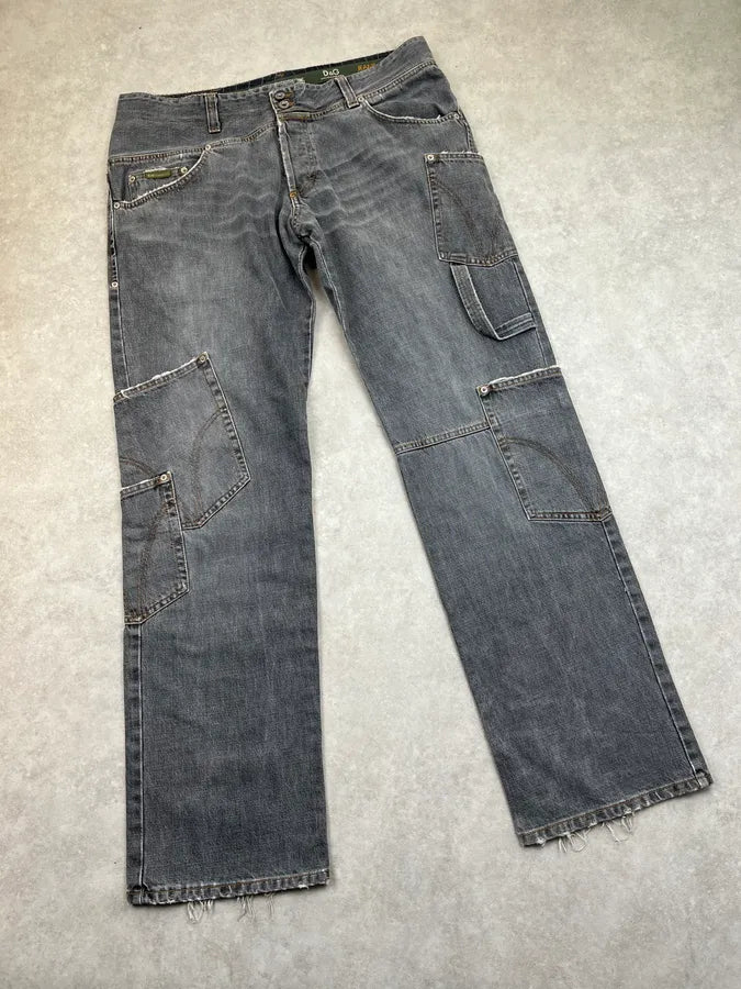 AW2004 Dolce & Gabbana Grey Multi Pockets Cargo Denim Jeans DbbgNMw 4