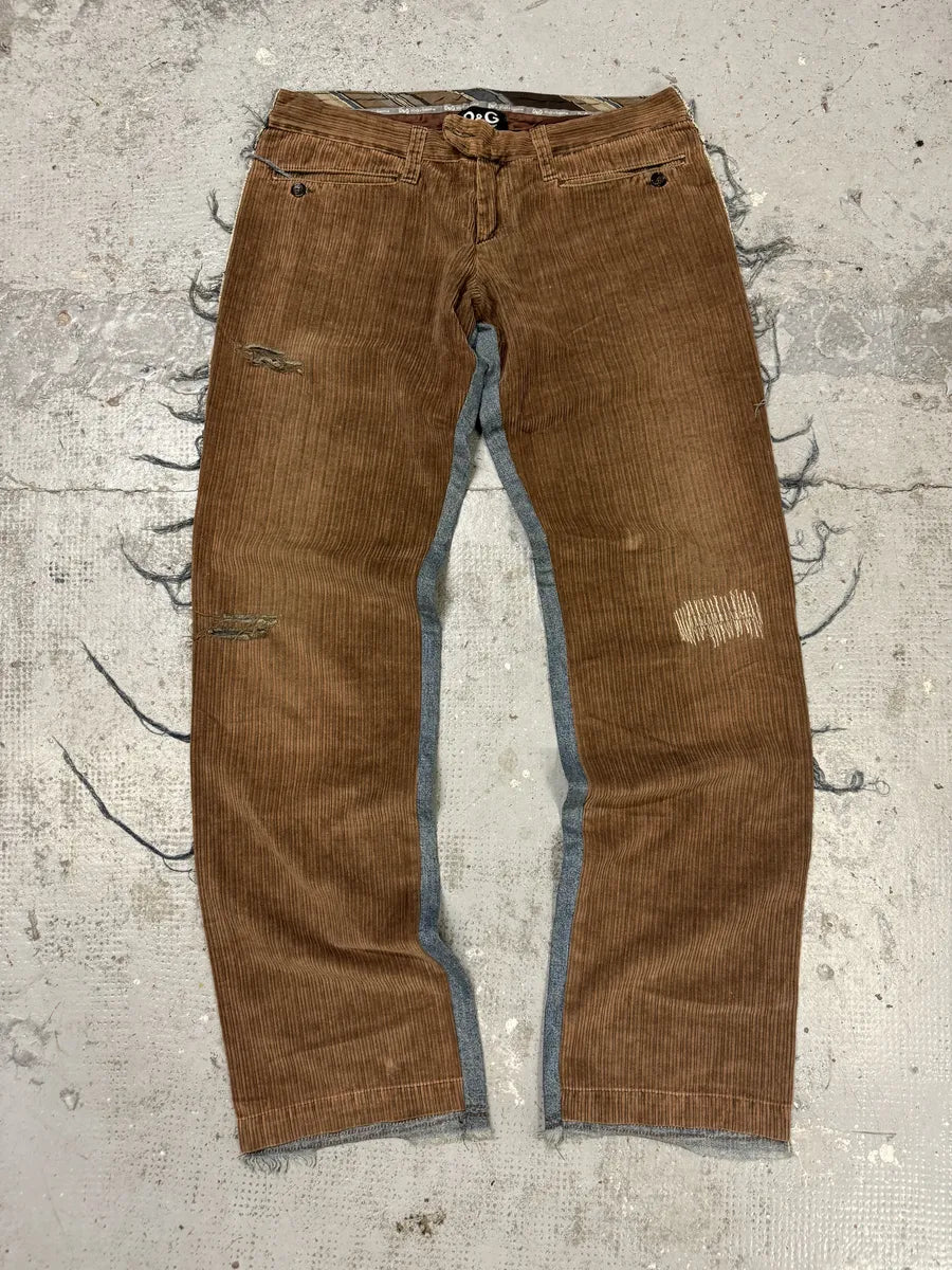 AW2004 Dolce & Gabbana Hybrid Brown Velvet Blue Distressed Denim Jeans NqXHQyj 0