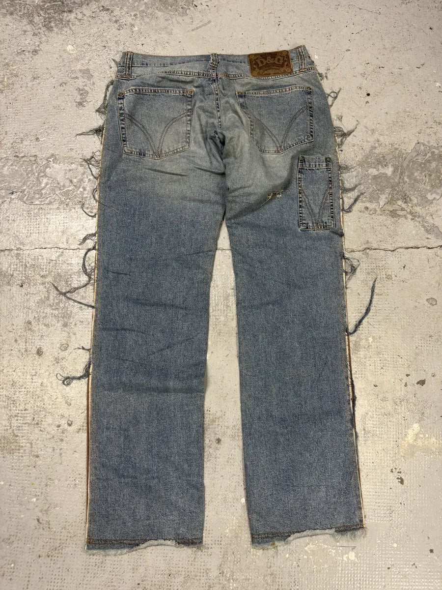AW2004 Dolce & Gabbana Hybrid Brown Velvet Blue Distressed Denim Jeans NqXHQyj 1