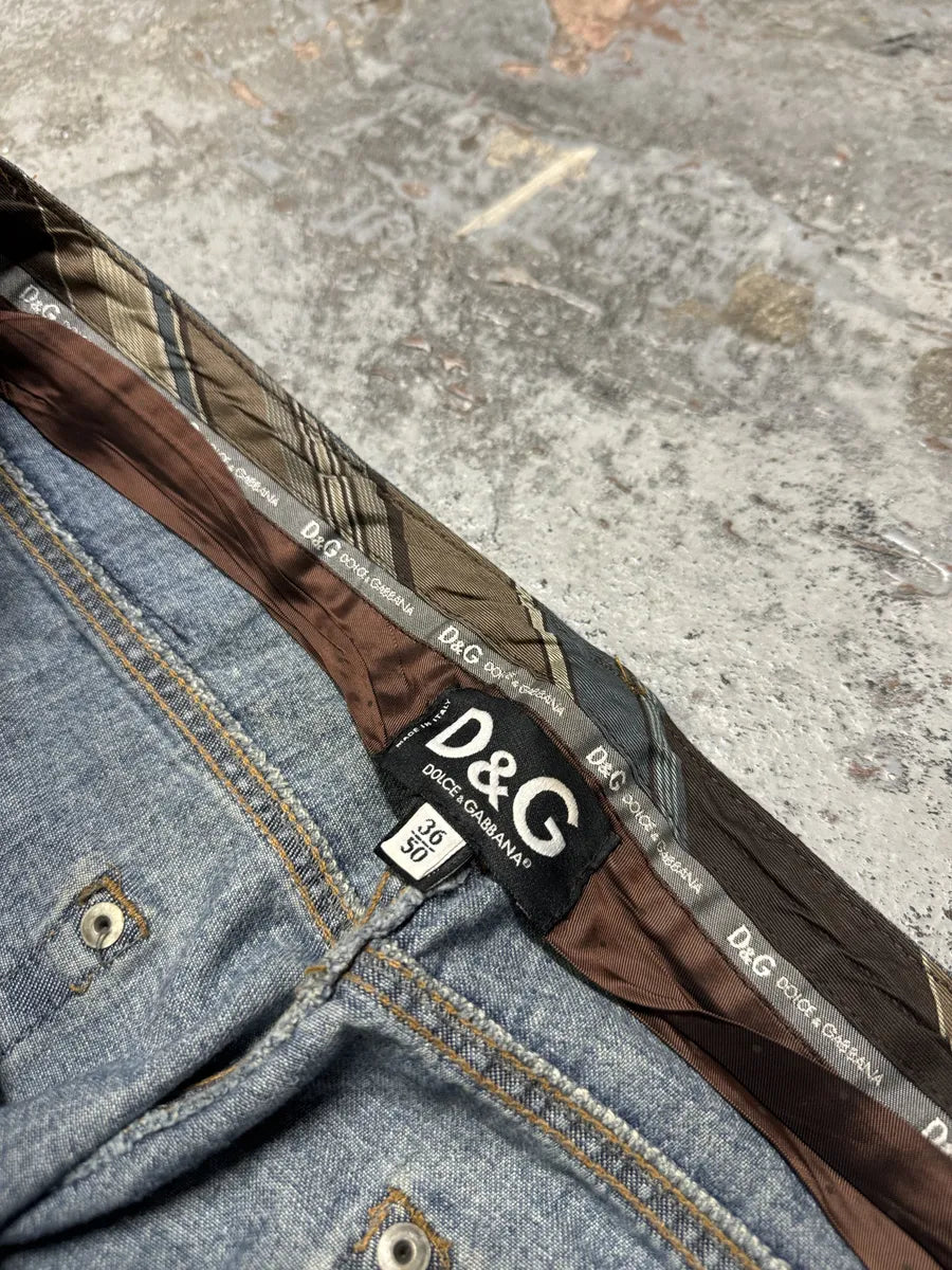 AW2004 Dolce & Gabbana Hybrid Brown Velvet Blue Distressed Denim Jeans NqXHQyj 12