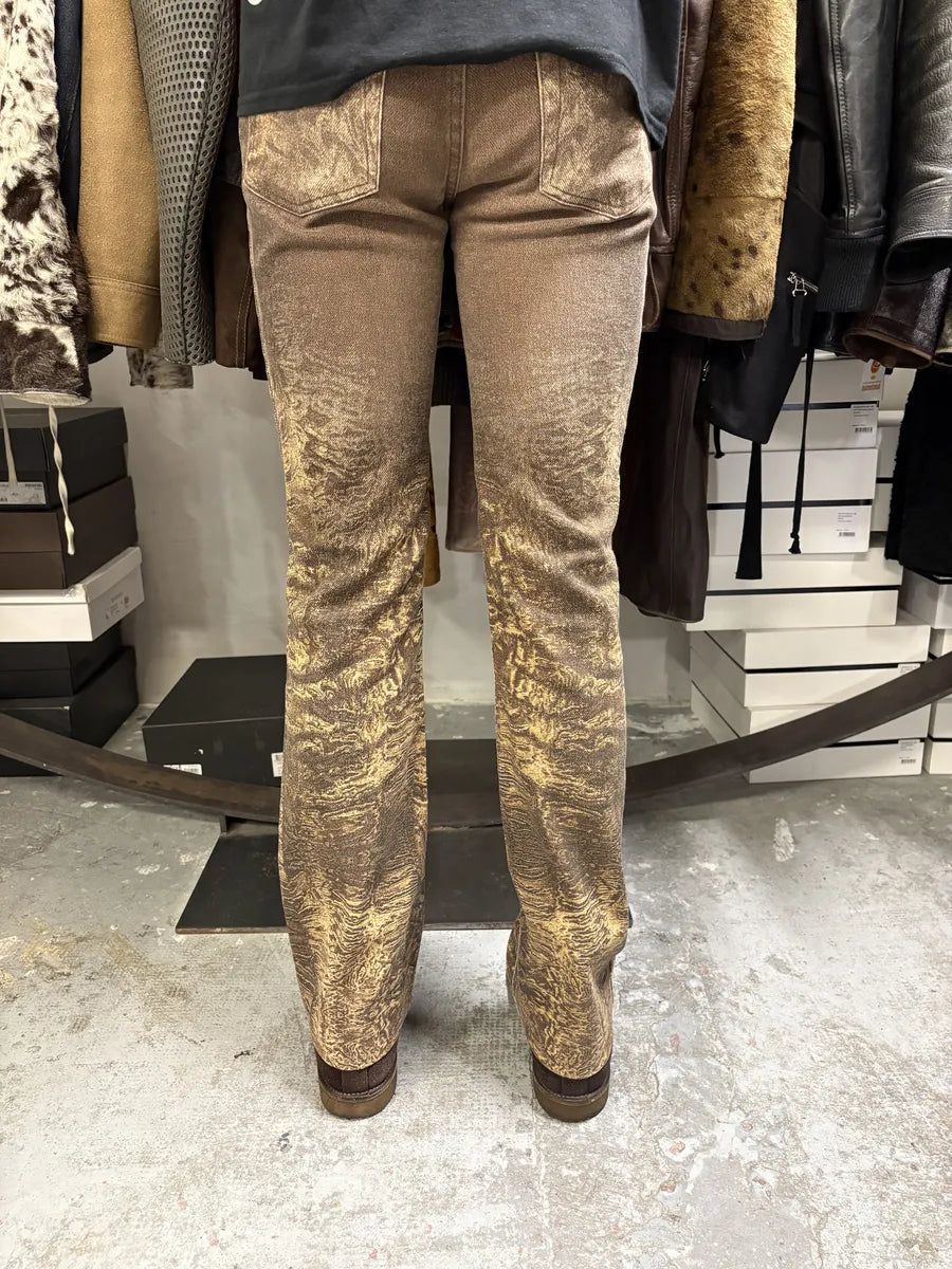 AW2004 Dolce & Gabbana Hybrid Brown Velvet Blue Distressed Denim Jeans NqXHQyj 3