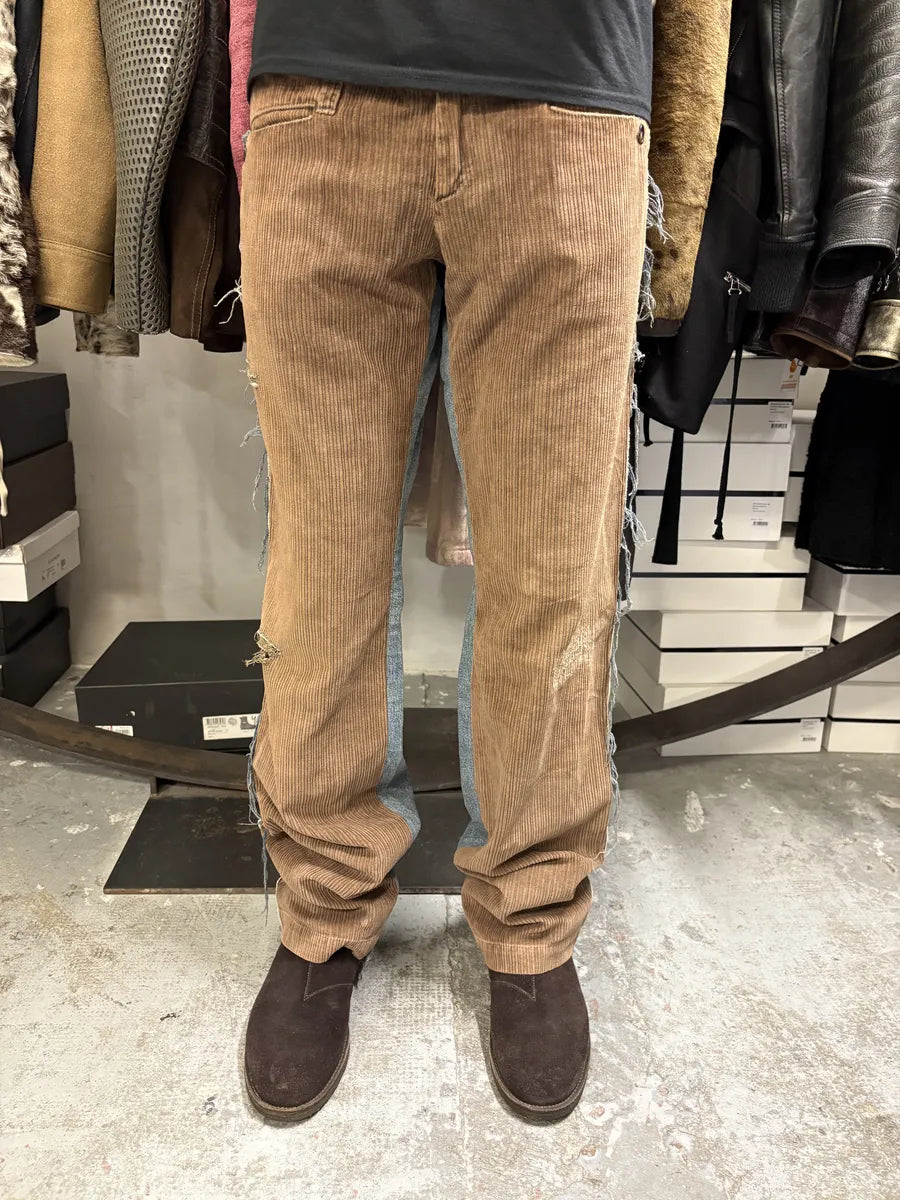 AW2004 Dolce & Gabbana Hybrid Brown Velvet Blue Distressed Denim Jeans NqXHQyj 4