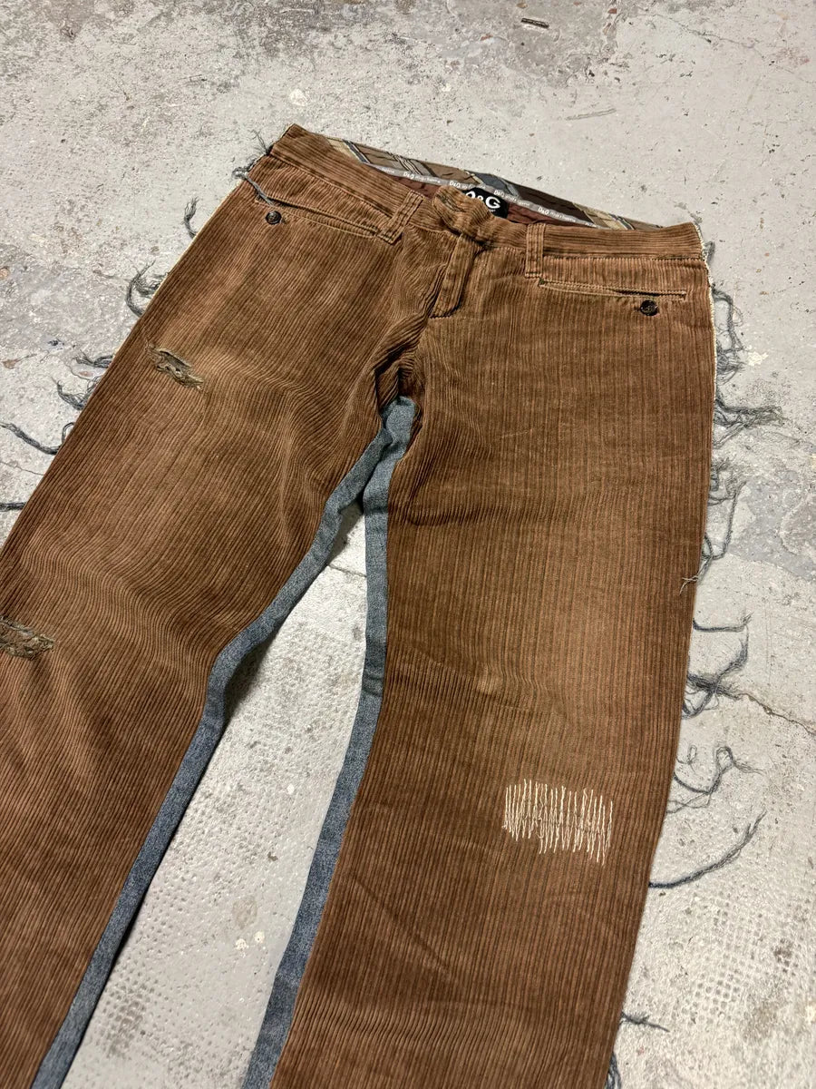 AW2004 Dolce & Gabbana Hybrid Brown Velvet Blue Distressed Denim Jeans NqXHQyj 6