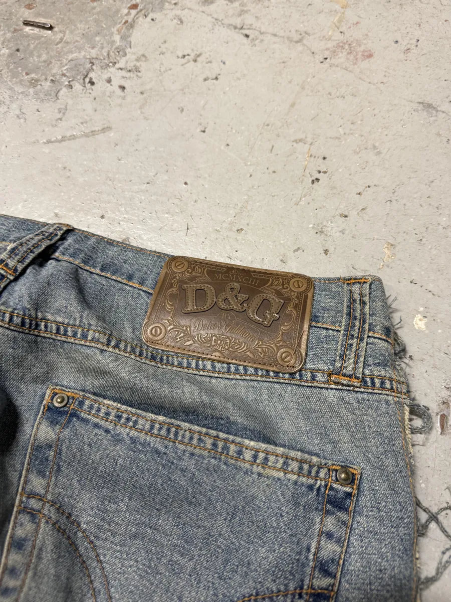 AW2004 Dolce & Gabbana Hybrid Brown Velvet Blue Distressed Denim Jeans NqXHQyj 7