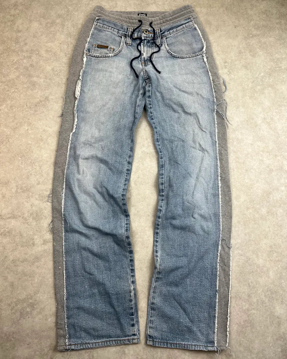 AW2004 Dolce & Gabbana Hybrid Grey Joggers Blue Denim Jeans MDbbFru 0