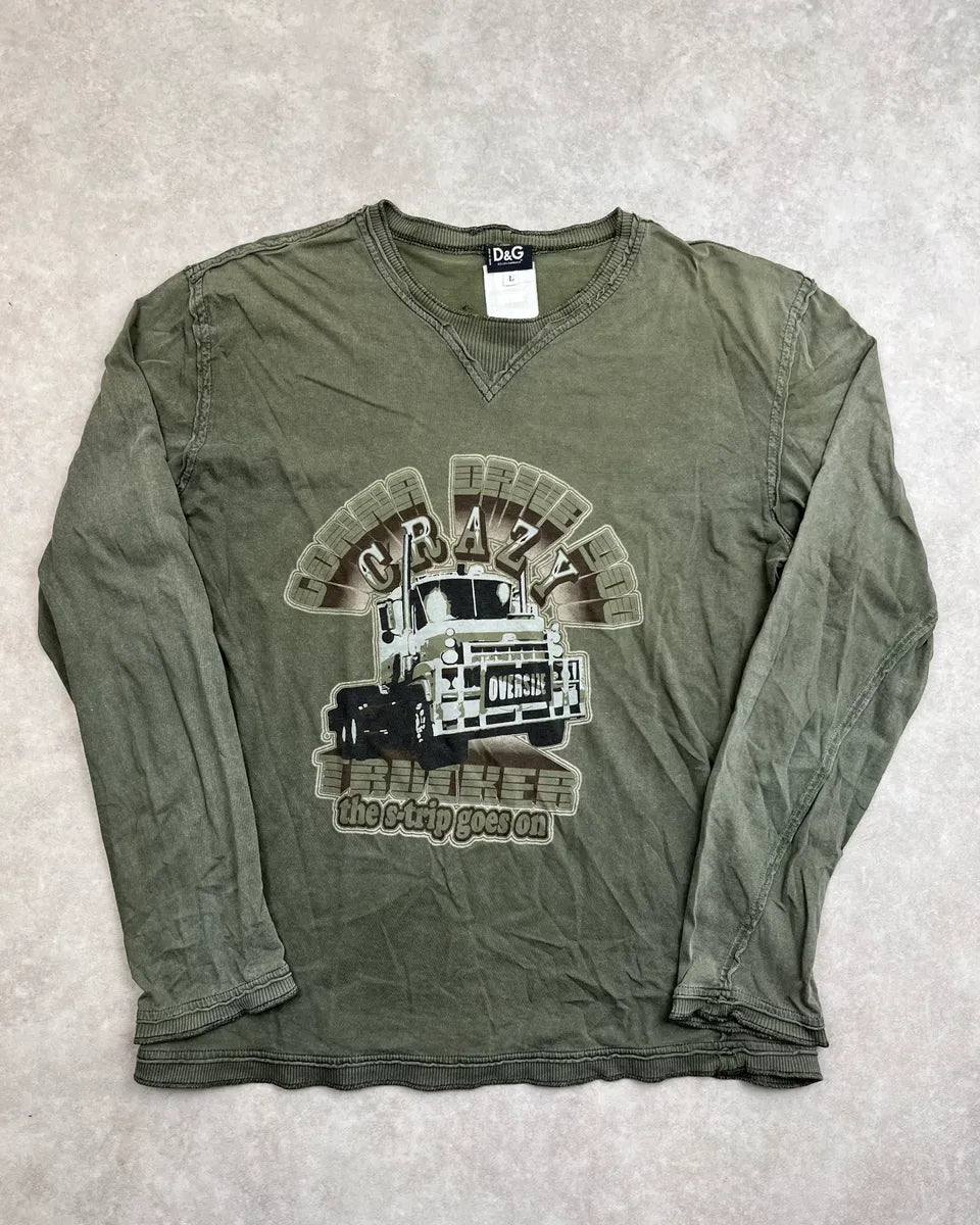 AW2004 Dolce & Gabbana Khaki Cotton Graphic Longsleeves XsizOof 0