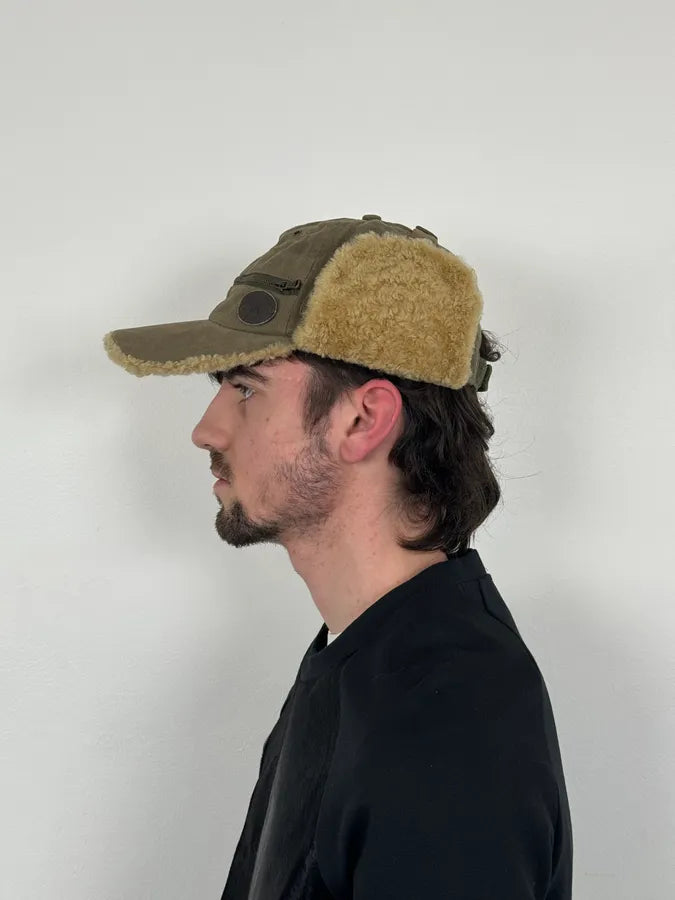 AW2004 Dolce & Gabbana Khaki Shearling Cap UEdlOMe 3