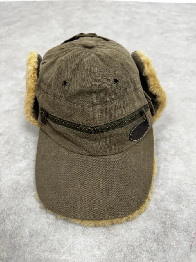 AW2004 Dolce & Gabbana Khaki Shearling Cap UEdlOMe 0