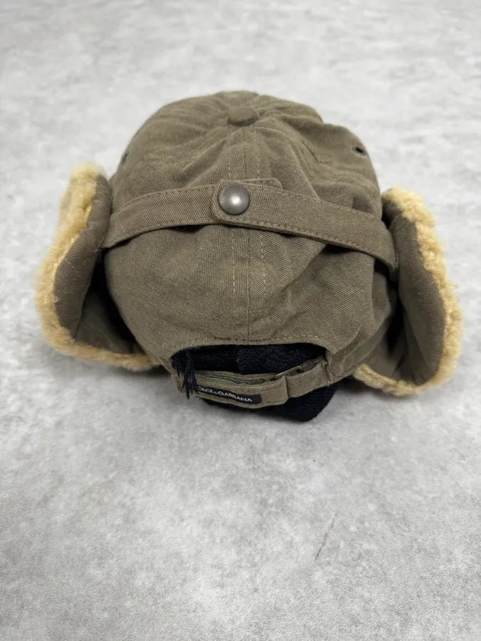 AW2004 Dolce & Gabbana Khaki Shearling Cap UEdlOMe 6