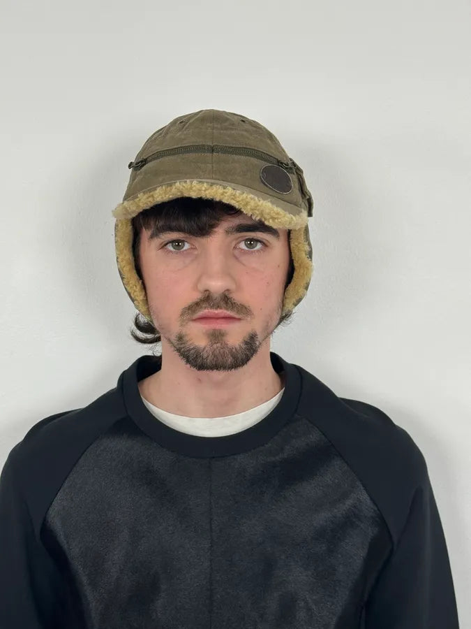 AW2004 Dolce & Gabbana Khaki Shearling Cap UEdlOMe 4