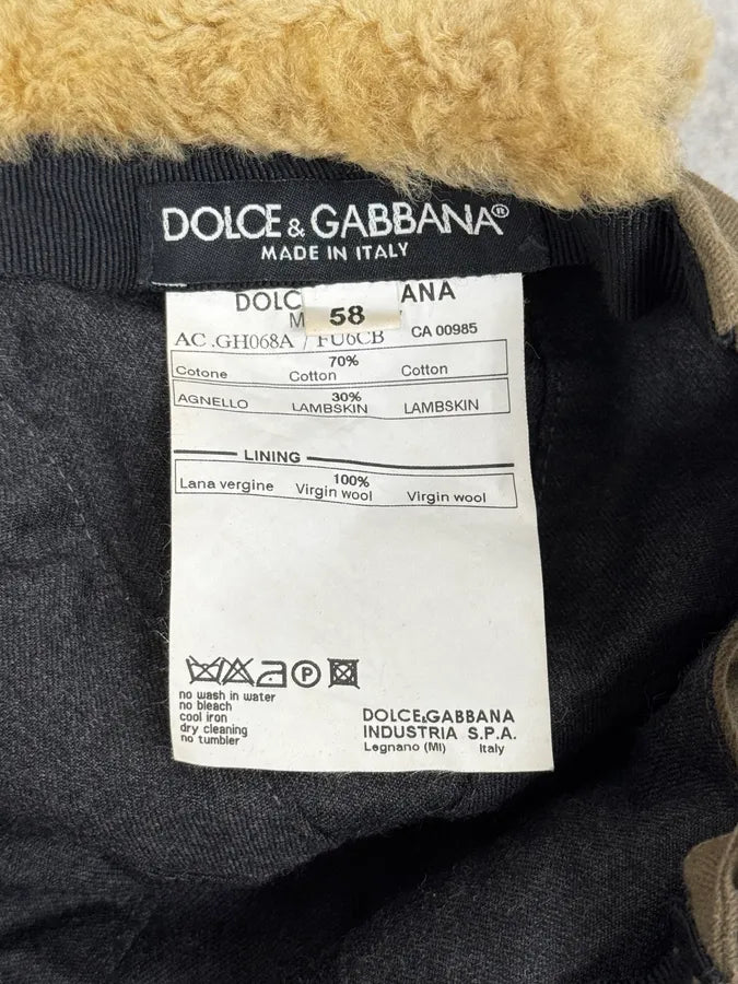 AW2004 Dolce & Gabbana Khaki Shearling Cap UEdlOMe 9