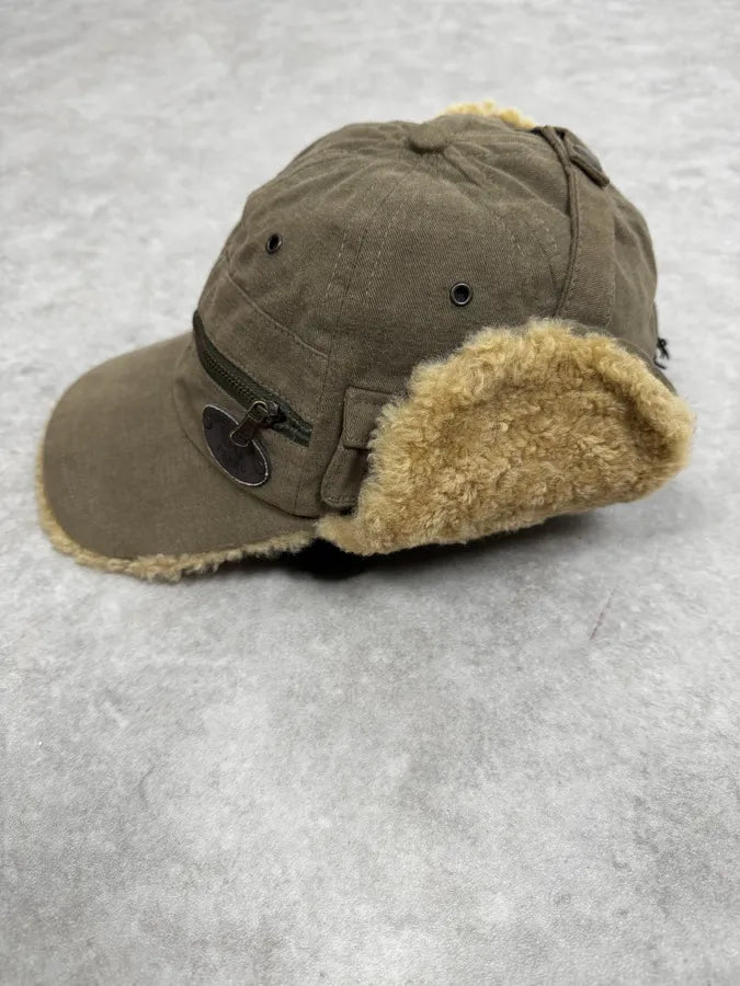 AW2004 Dolce & Gabbana Khaki Shearling Cap UEdlOMe 2