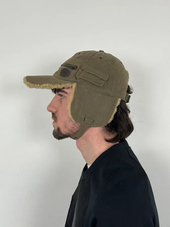 AW2004 Dolce & Gabbana Khaki Shearling Cap UEdlOMe 1