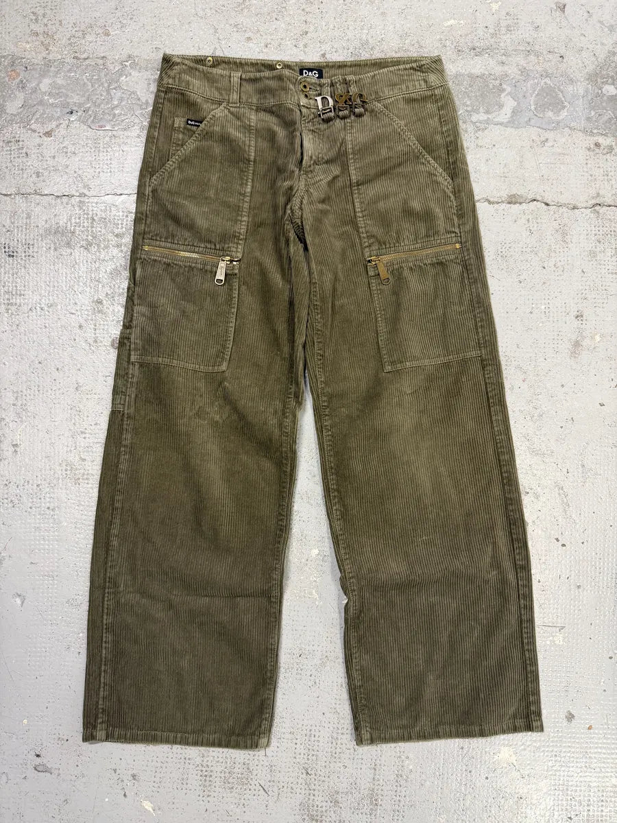 AW2004 Dolce & Gabbana Khaki Velvet Cargo Pants TbMdgar 0