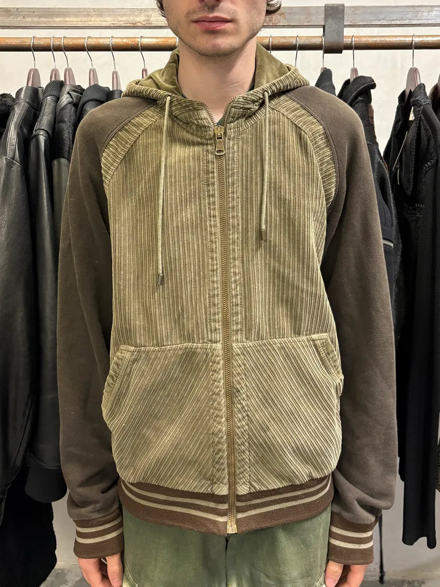 AW2004 Dolce & Gabbana Khaki Velvet Hooded Zip-up Sweater (M/L) PGdbvkE 1