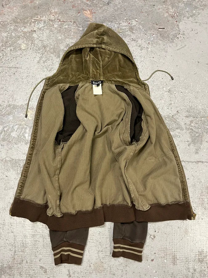 AW2004 Dolce & Gabbana Khaki Velvet Hooded Zip-up Sweater (M/L) PGdbvkE 11