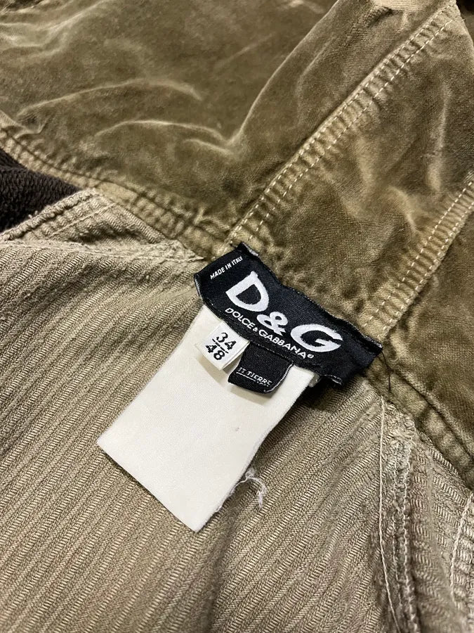 AW2004 Dolce & Gabbana Khaki Velvet Hooded Zip-up Sweater (M/L) PGdbvkE 12
